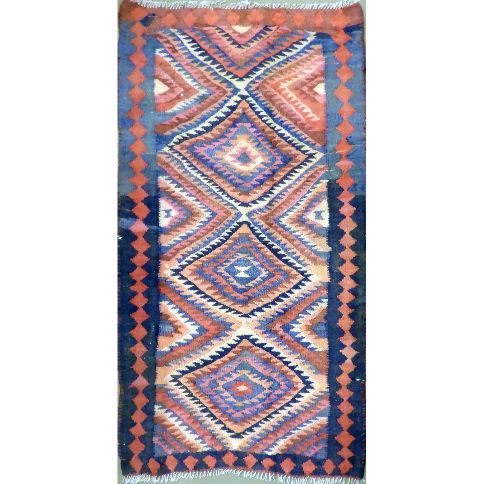 One Of The Kind Authentic Hand-Knotted Sanandaj Vintage Kilim 7'2" X 3'11"